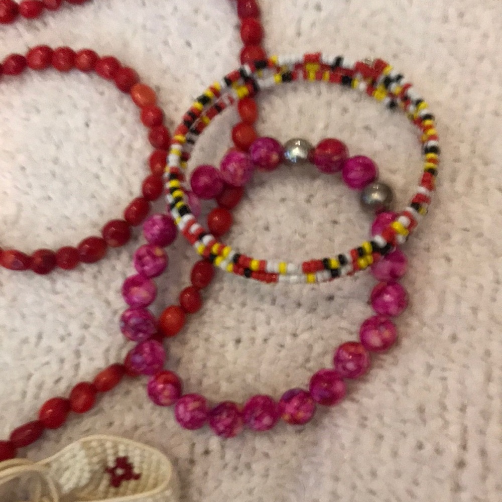Beaded 'Courage' Bracelet & Mixed Bead Bracelet Set - Red & Pink - Picture 3 of 6